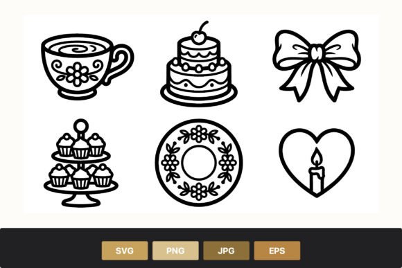Cup Cake Bow Wreath Black Line Icons: A Designer's Review