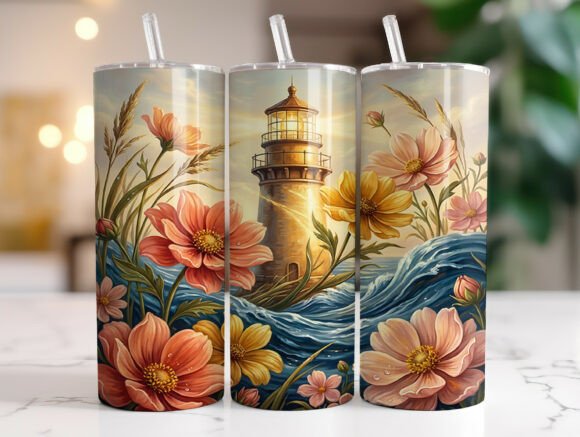 Review: Floral Lighthouse Ocean Waves Tumbler Design