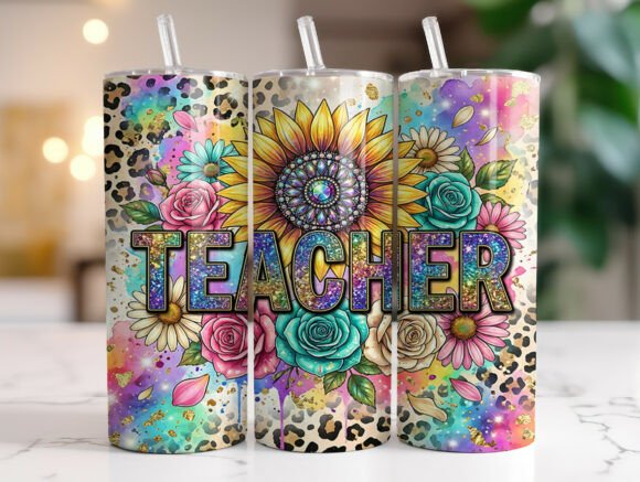 Review: Floral Sunflower Teacher Glitter Tumbler Design