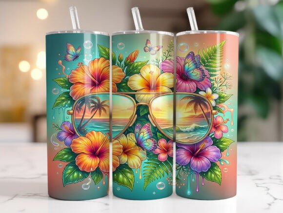 Tropical Summer Beach Sunglasses Tumbler Design Review